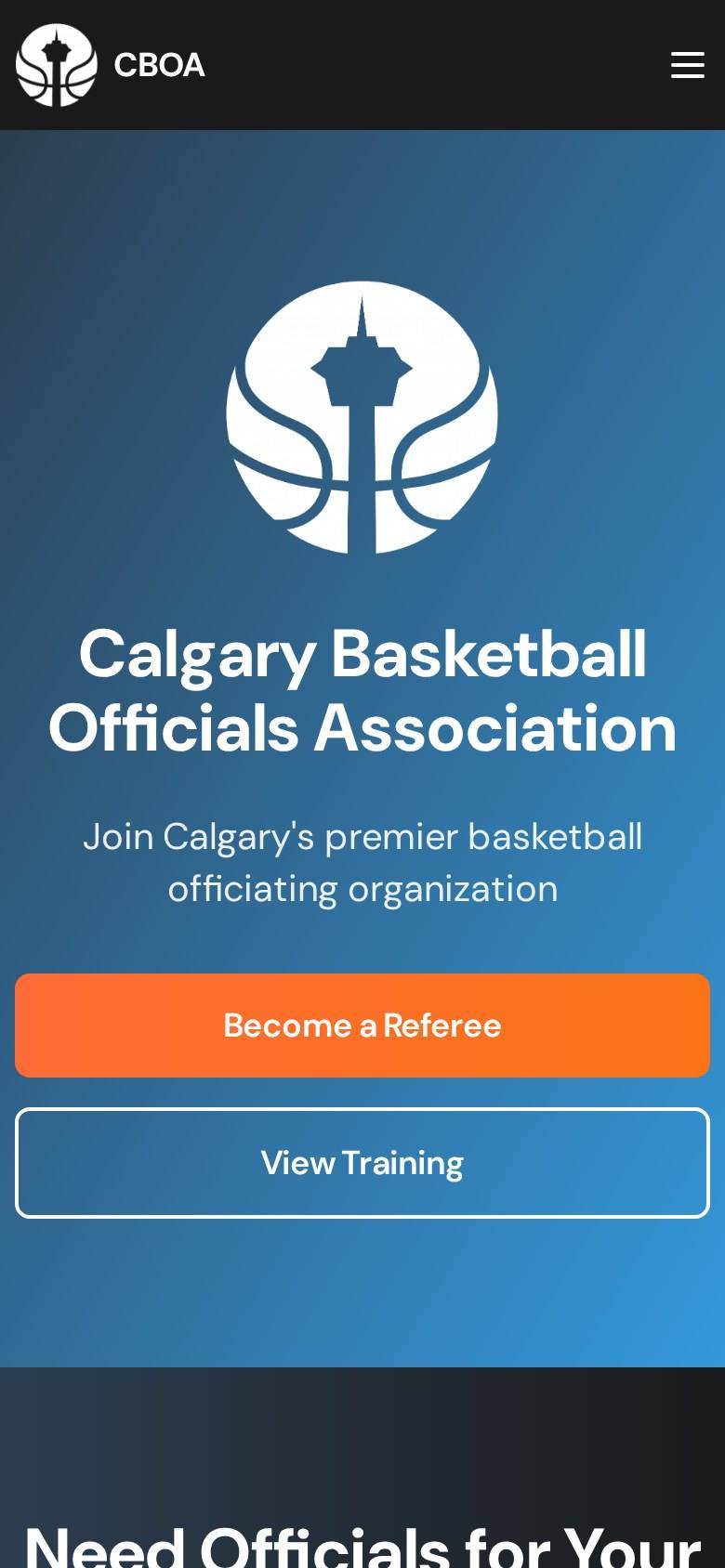 The CBOA homepage on a phone