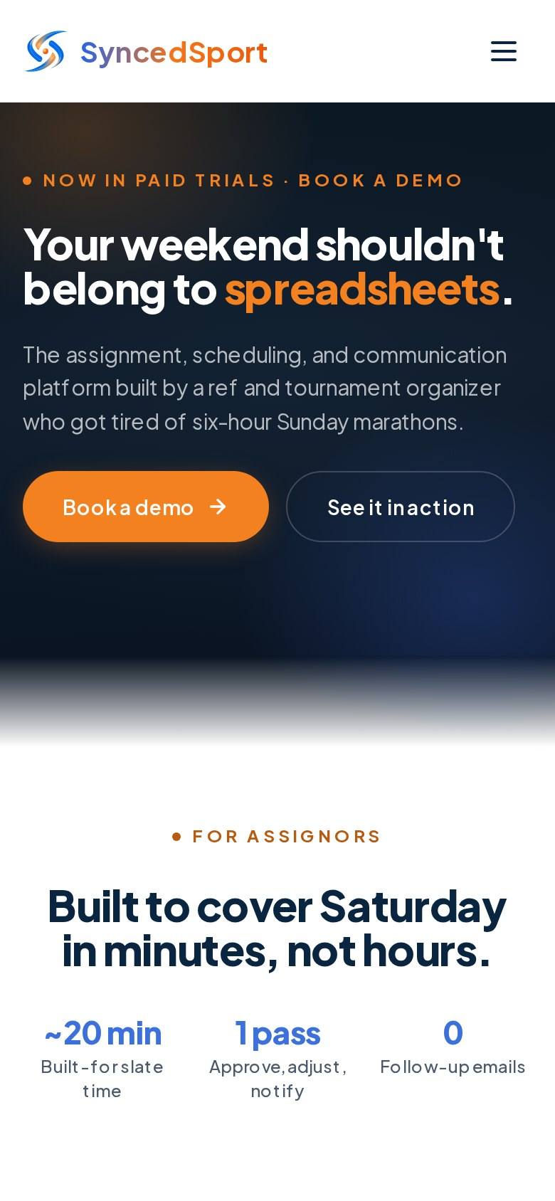 The SyncedSport homepage on a phone